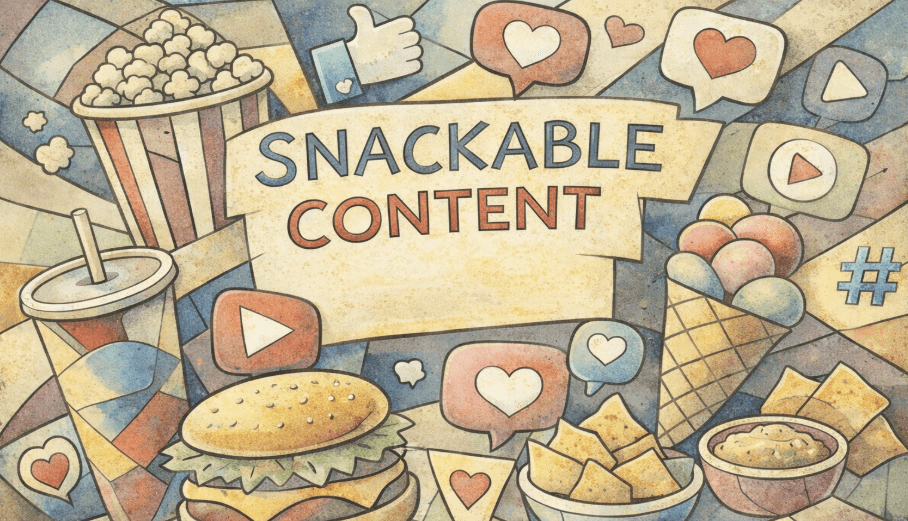 Snackable content i form av korta videor, grafik och textsnuttar som hjälper företag att nå publikens uppmärksamhet på sociala medier.