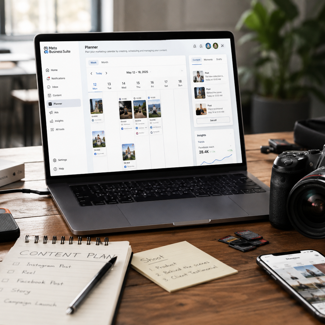 A picture of a laptop with Meta opened