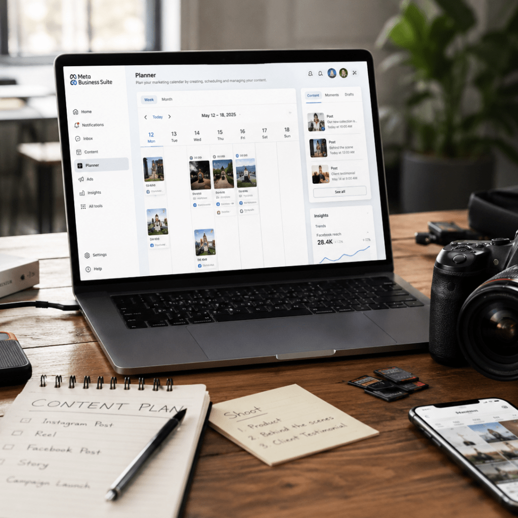 A picture of a laptop with Meta opened