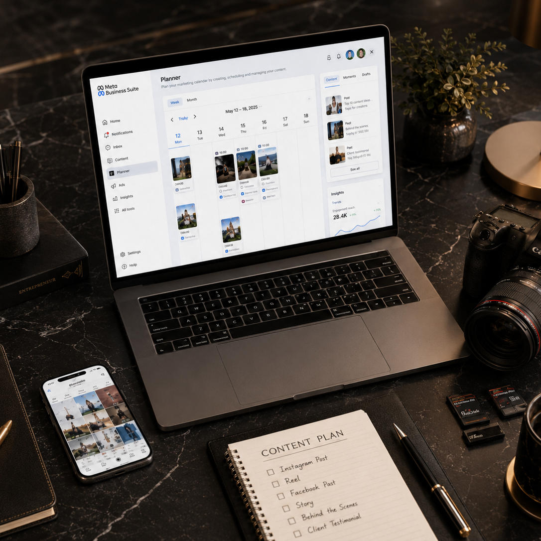 A picture of a laptop with Meta opened