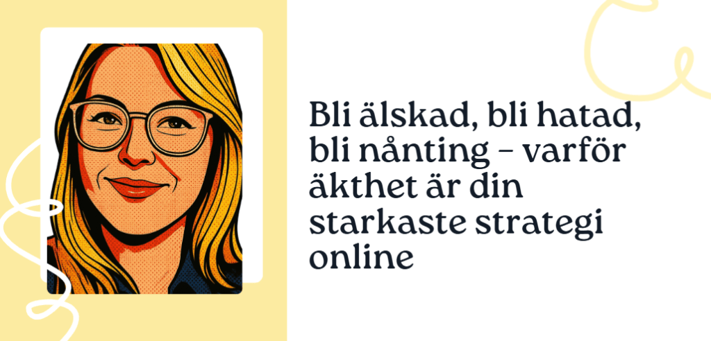 En föreläsare står framför en publik och pratar om digital kommunikation, autenticitet och sociala medier.